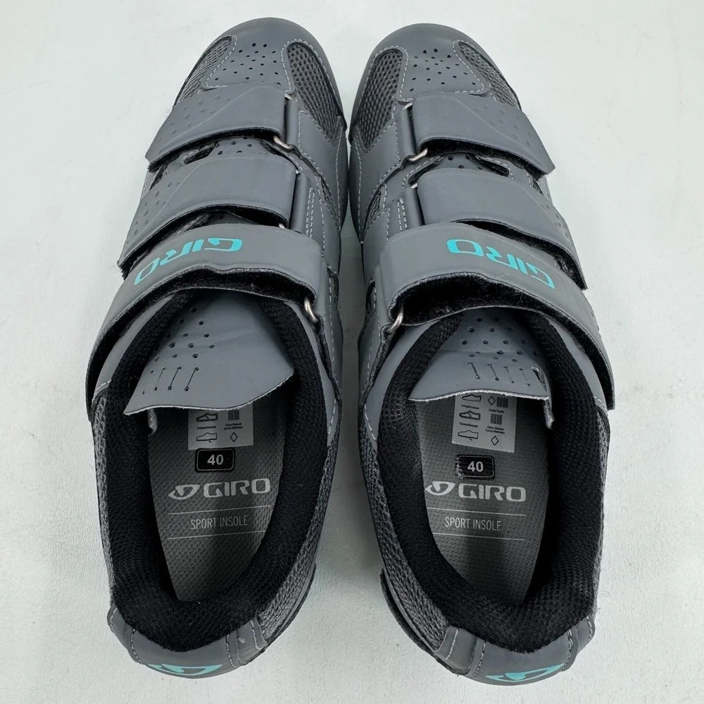 Giro Riela RII Cycling Shoes WOMENS Gray Blue Hook & Loop Close SIZE 8.5